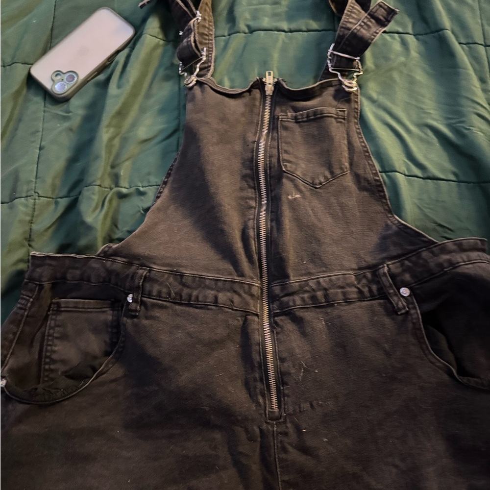 Hot Topic Black Zip-Front Denim Overalls